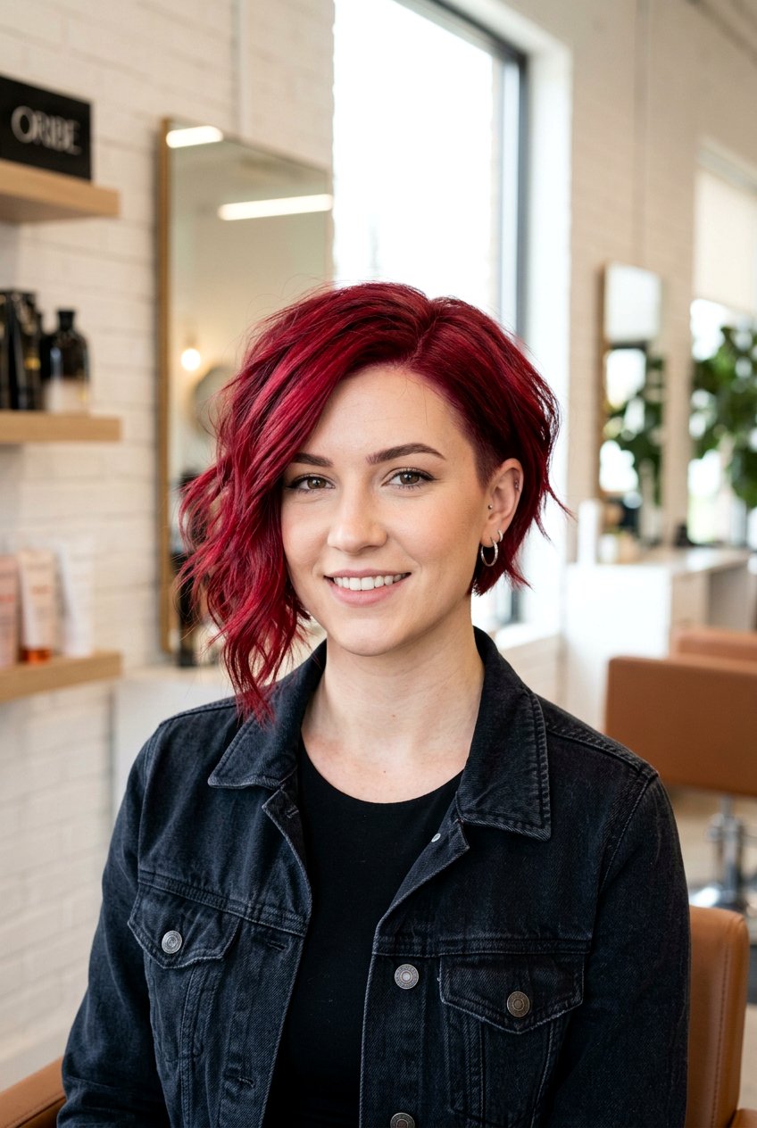 Cherry red asymmetrical bob - 20 hair color ideas for short hair - 20 hair color ideas for short hair