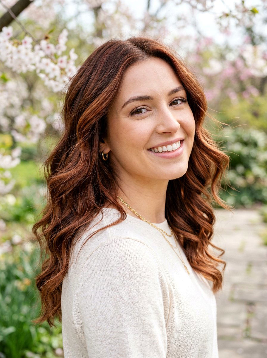 Chestnut Balayage With Soft Waves - 20 spring balayage for brunettes - 20 spring balayage for brunettes