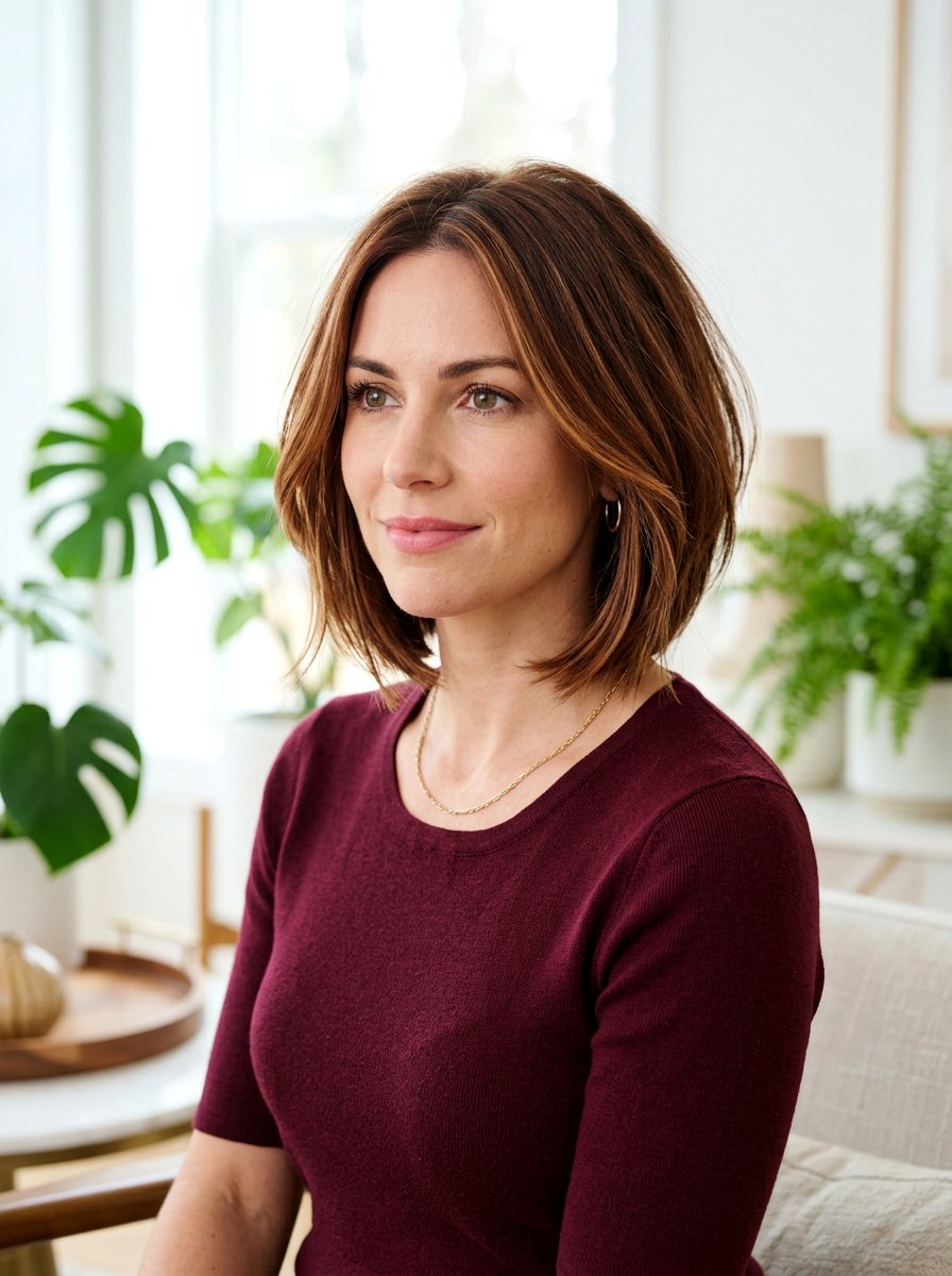 Chestnut Brown A Line Bob - 20 dimensional bob hair color ideas - 20 dimensional bob hair color ideas