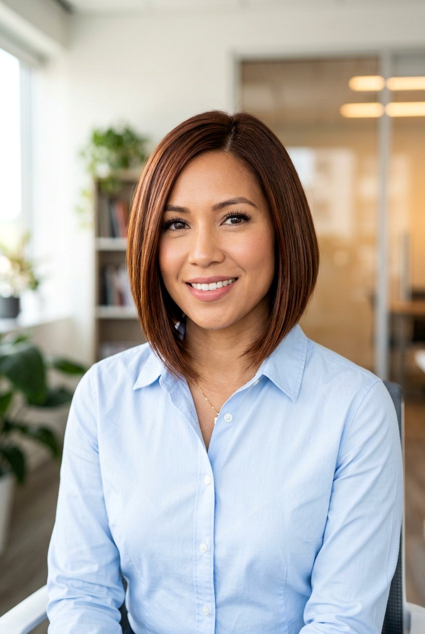 Chestnut Brown A Line Bob - 20 brunette bob balayage ideas - 20 brunette bob balayage ideas