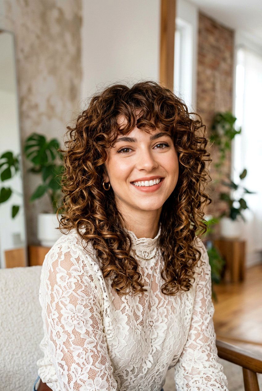 Chestnut Brown Curly Shag - 20 hair color ideas for curly shags - 20 hair color ideas for curly shags