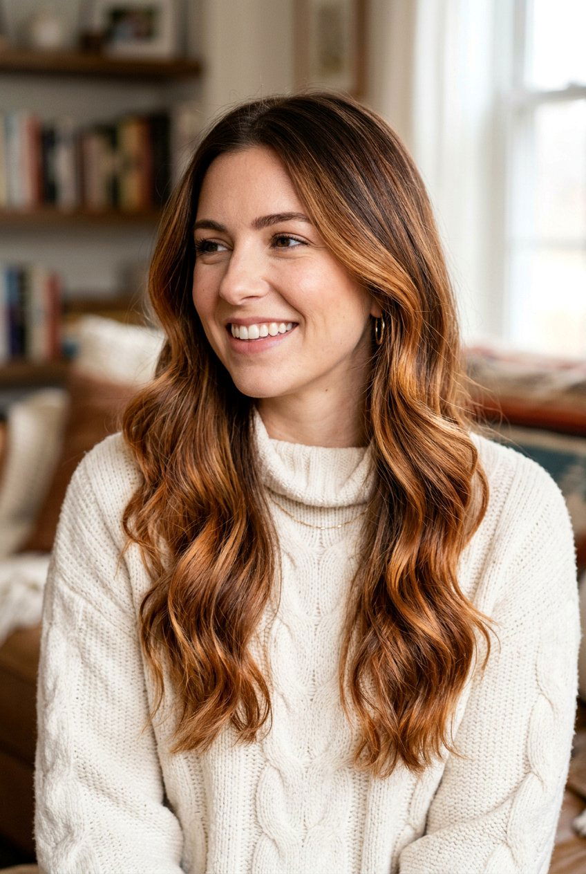 Chestnut Brown Hair With Caramel And Copper - 20 chestnut brunette with copper ribbons - 20 chestnut brunette with copper ribbons