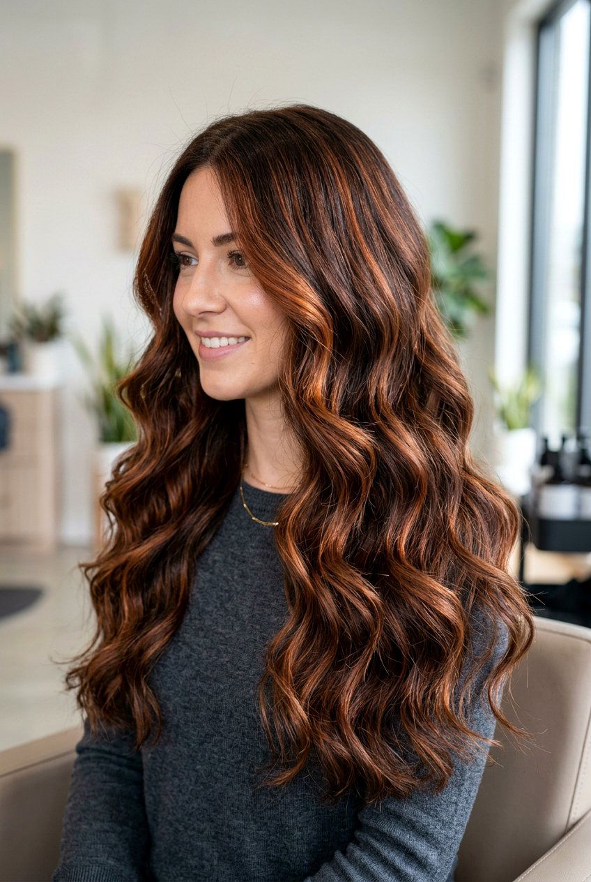 Chestnut Brown Hair With Copper Highlights - 20 chestnut brunette with copper ribbons - 20 chestnut brunette with copper ribbons