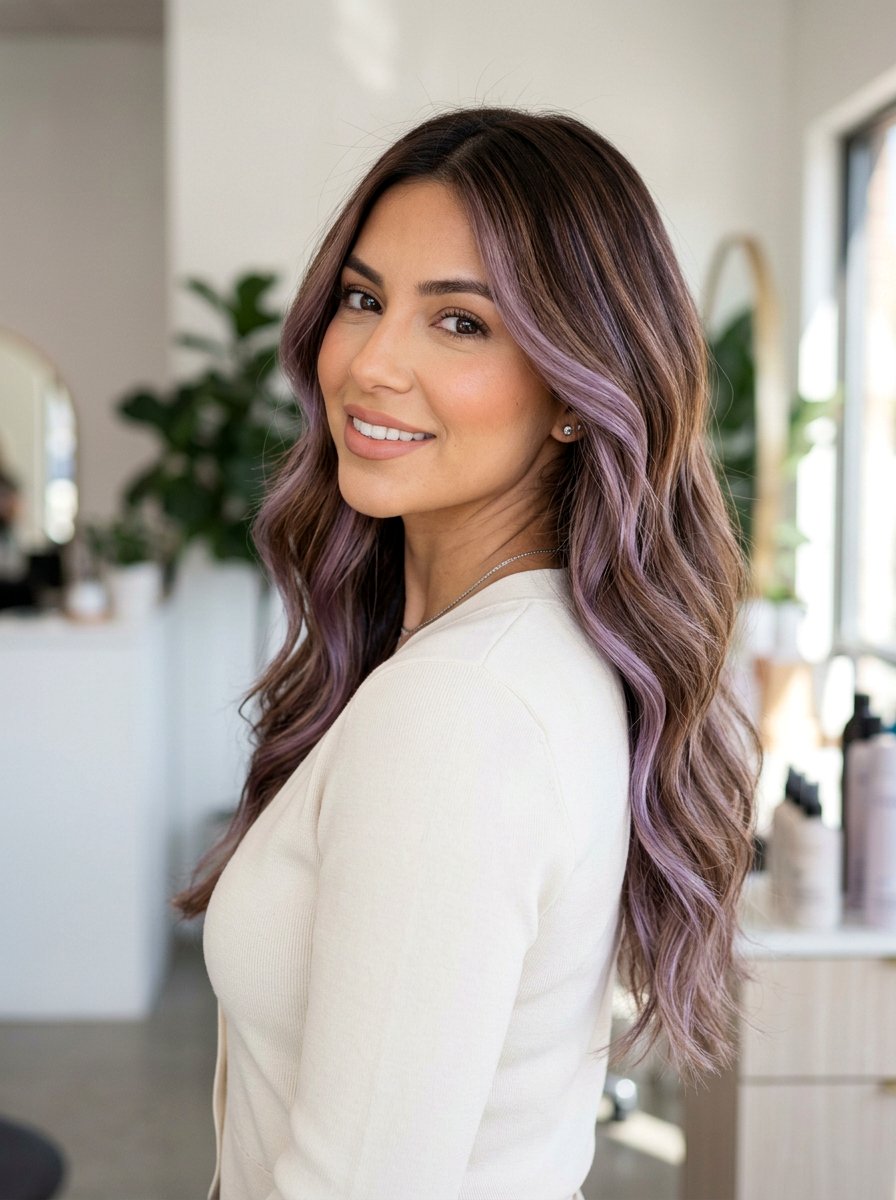 Chestnut Brunette Opal Balayage With Subtle Lavender Glaze - 20 opal balayage hair - 20 opal balayage hair
