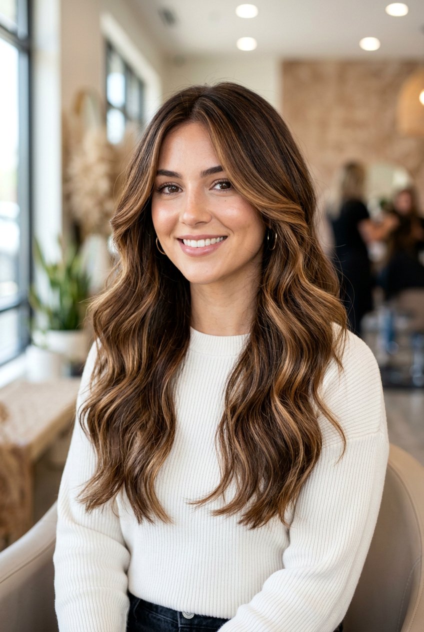 Chestnut Brunette With Caramel Highlights - 20 caramel face framing highlights on brunette hair - 20 caramel face framing highlights on brunette hair