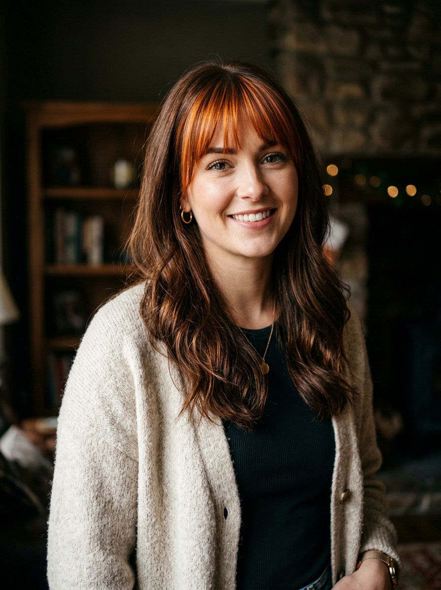 Chestnut Brunette With Copper Ribbons Bangs - 20 chestnut brunette with copper ribbons - 20 chestnut brunette with copper ribbons