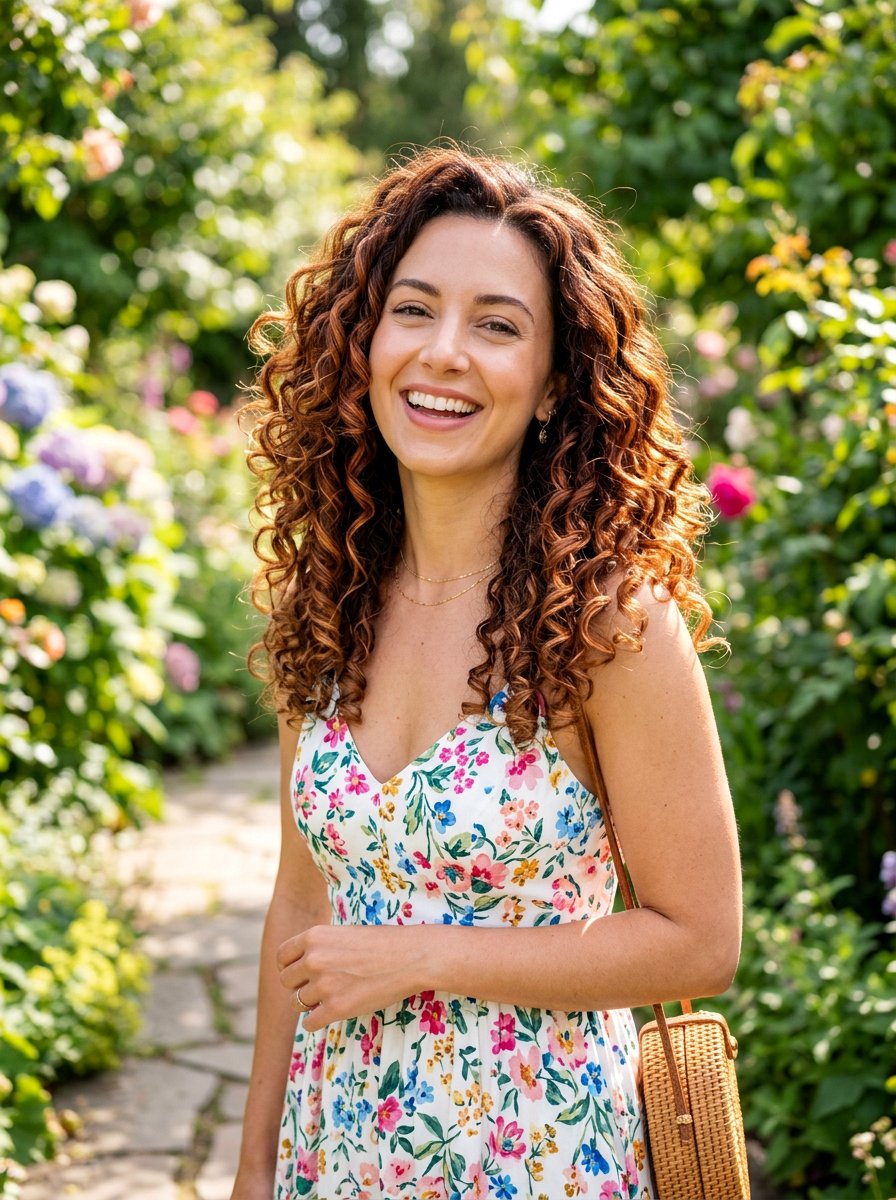 Chestnut Brunette With Copper Ribbons Curly Hair - 20 chestnut brunette with copper ribbons - 20 chestnut brunette with copper ribbons