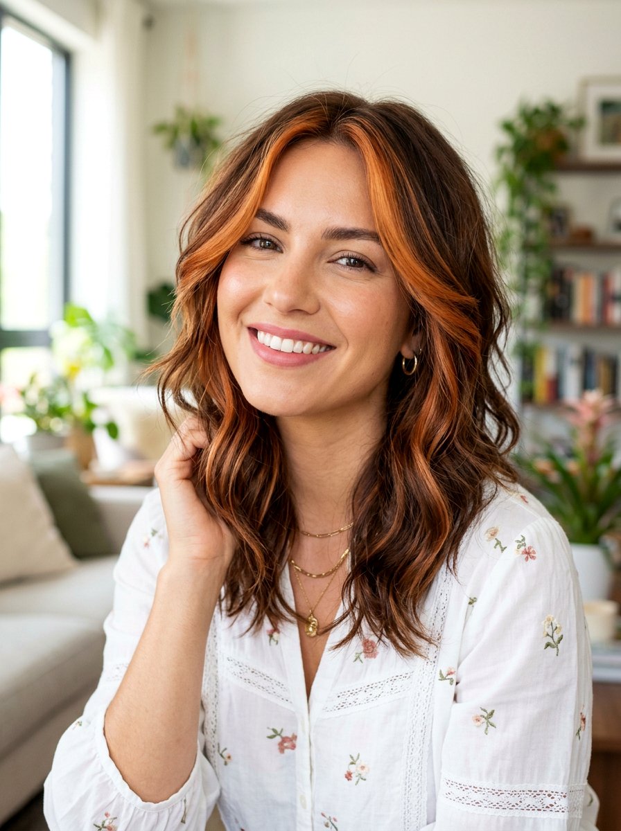 20 Chestnut Brunette With Copper Ribbons for a Stunning Look