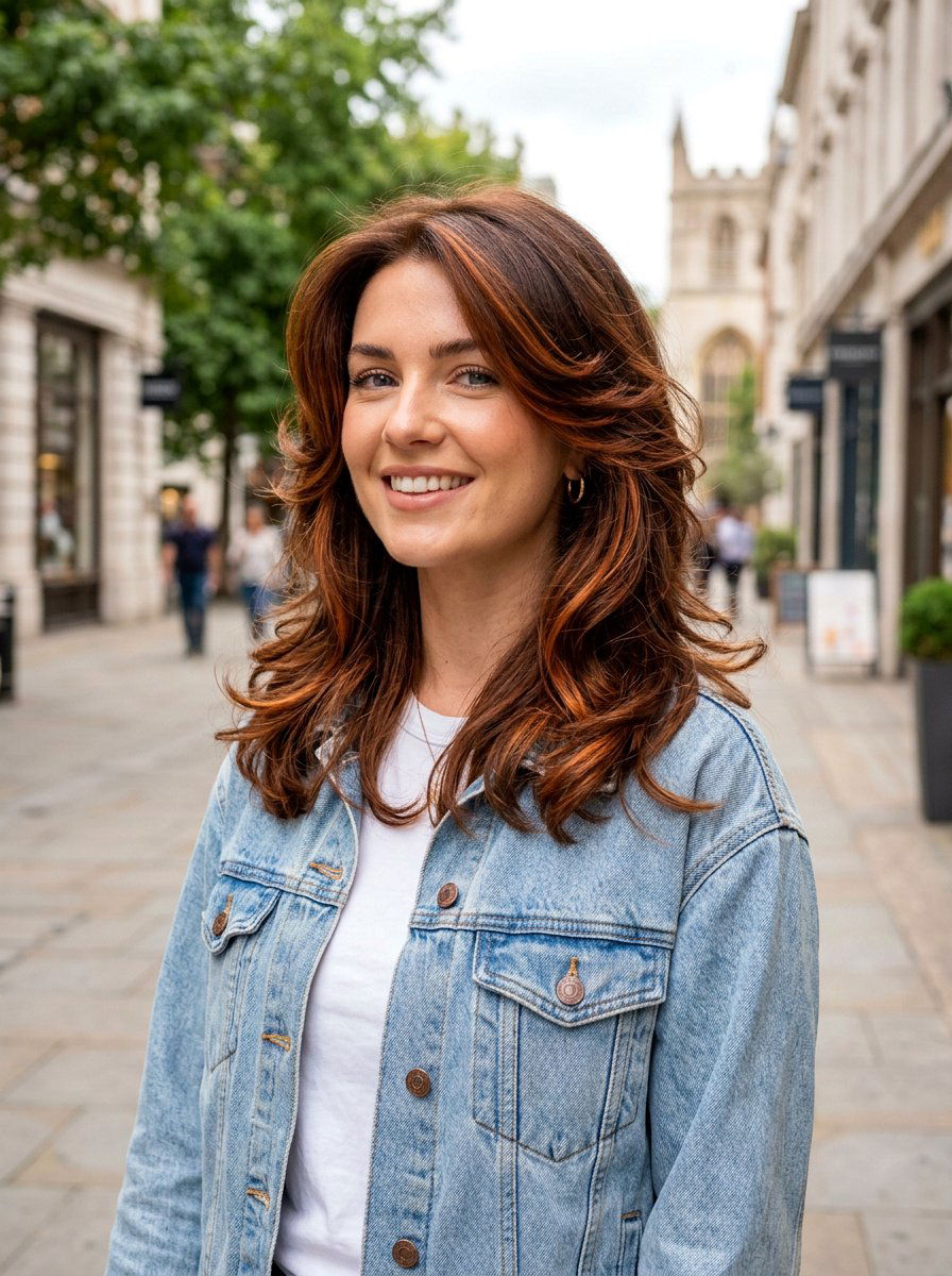 Chestnut Brunette With Copper Ribbons Layered Hair - 20 chestnut brunette with copper ribbons - 20 chestnut brunette with copper ribbons