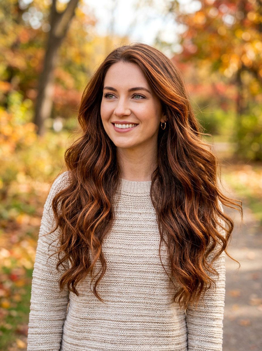 Chestnut Brunette With Copper Ribbons Long Hair - 20 chestnut brunette with copper ribbons - 20 chestnut brunette with copper ribbons