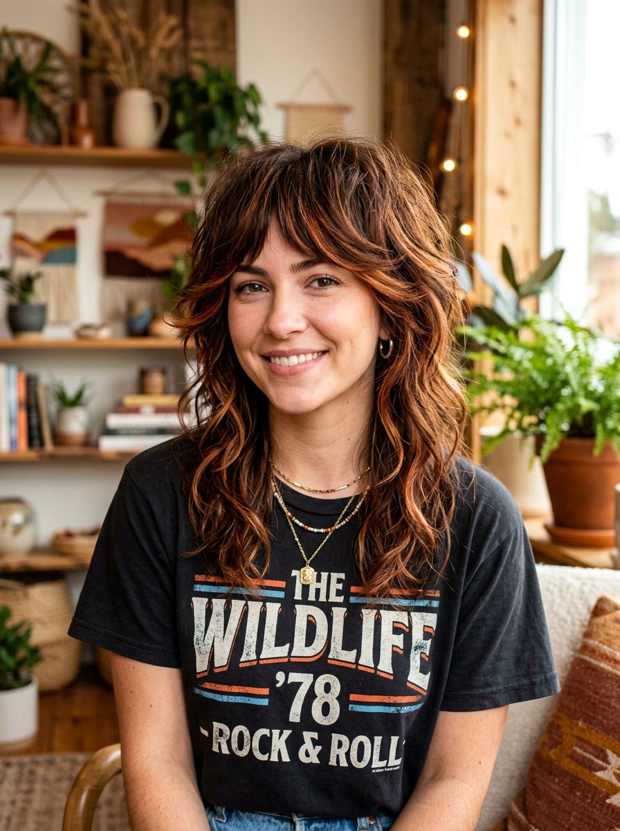 Chestnut Brunette With Copper Ribbons Shag Haircut - 20 chestnut brunette with copper ribbons - 20 chestnut brunette with copper ribbons