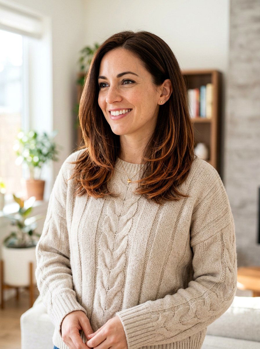 Chestnut Brunette With Copper Ribbons Shoulder Length Hair - 20 chestnut brunette with copper ribbons - 20 chestnut brunette with copper ribbons