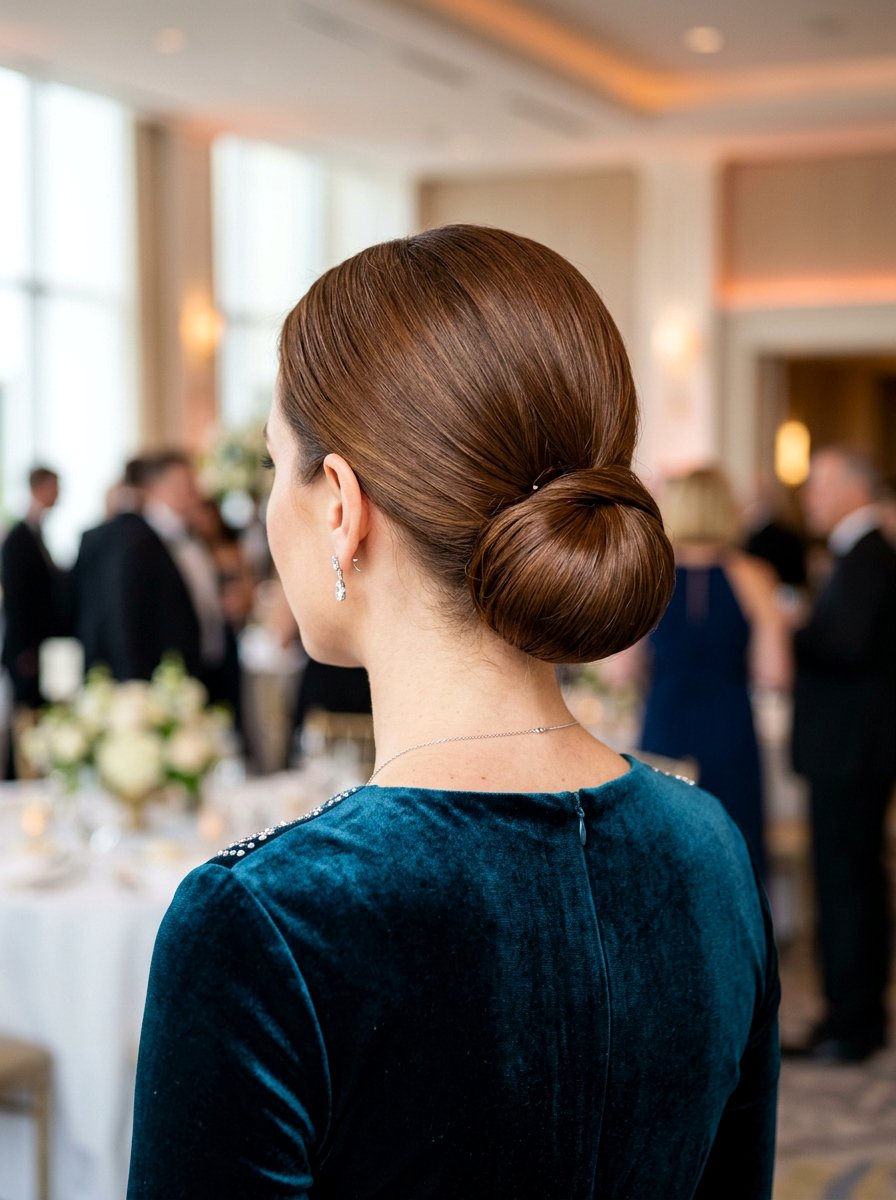 Chestnut Bun for Date Night - 20 date night hairstyle for medium hair - 20 date night hairstyle for medium hair