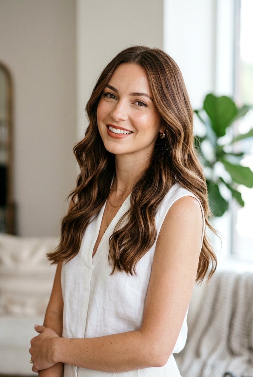 Chestnut Caramel Ribbons On Chest Length Cut - 20 chestnut caramel ribbons hair - 20 chestnut caramel ribbons hair