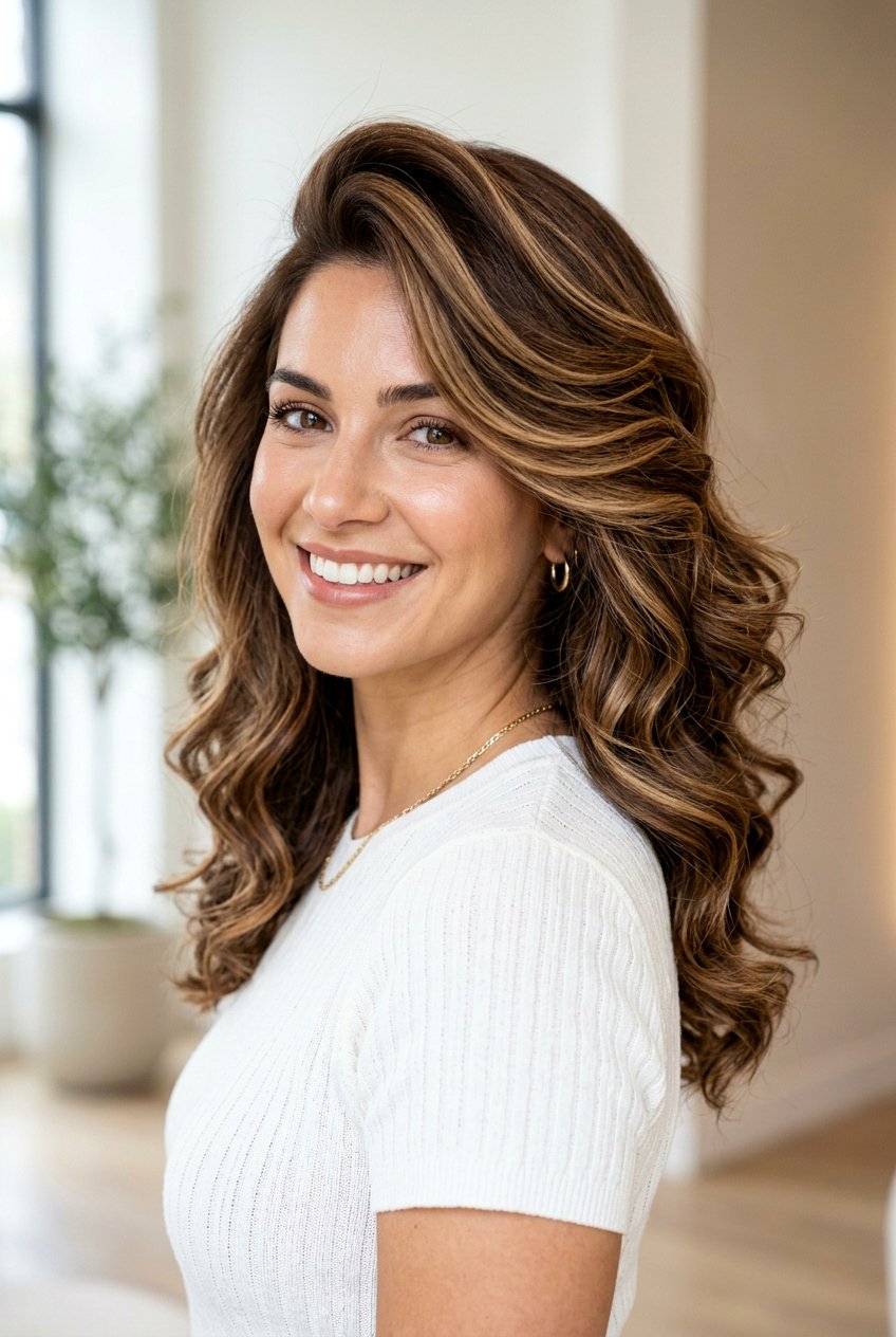 Chestnut Caramel Ribbons On Side Part Hair - 20 chestnut caramel ribbons hair - 20 chestnut caramel ribbons hair