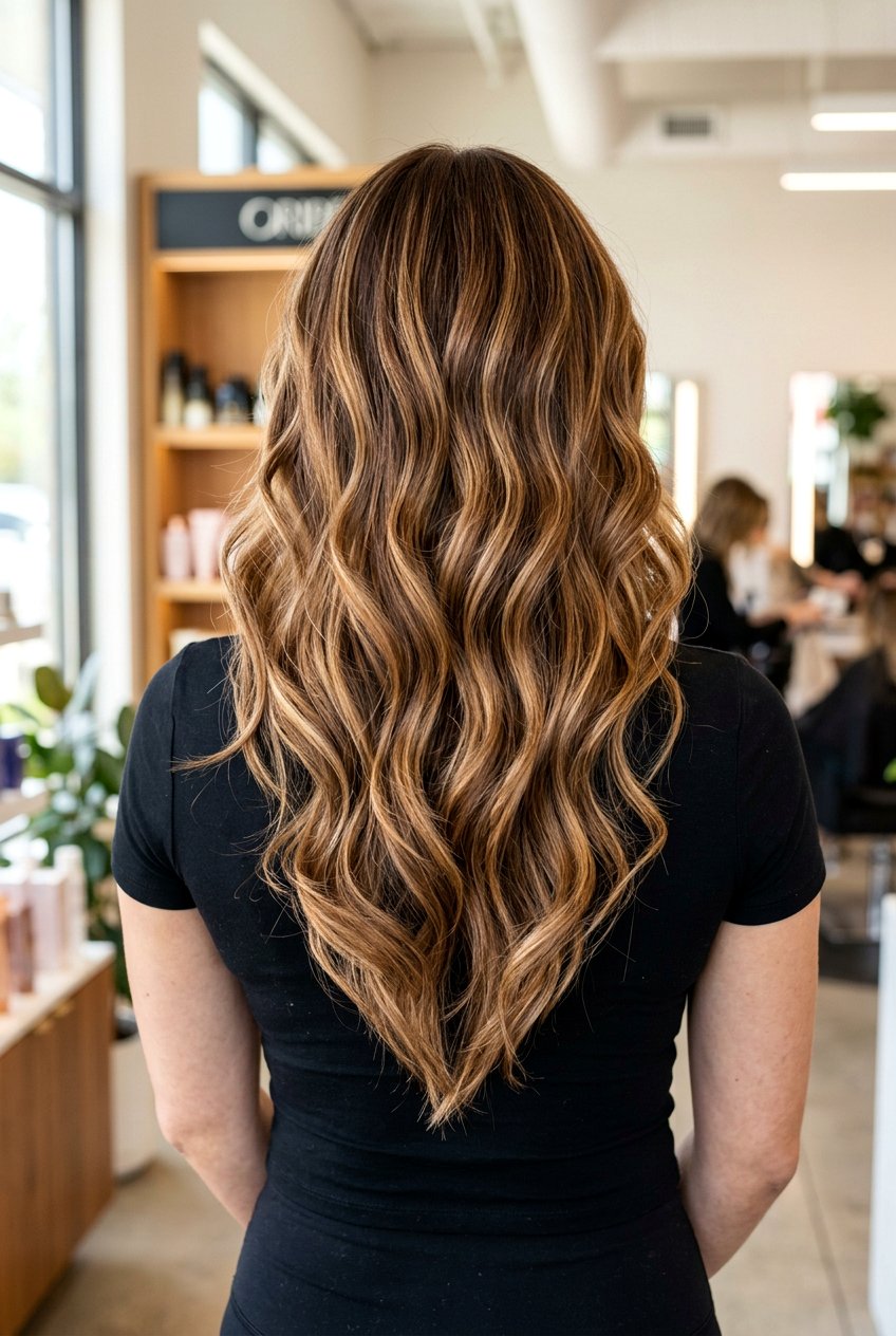 Chestnut Caramel Ribbons On V Cut Layers - 20 chestnut caramel ribbons hair - 20 chestnut caramel ribbons hair