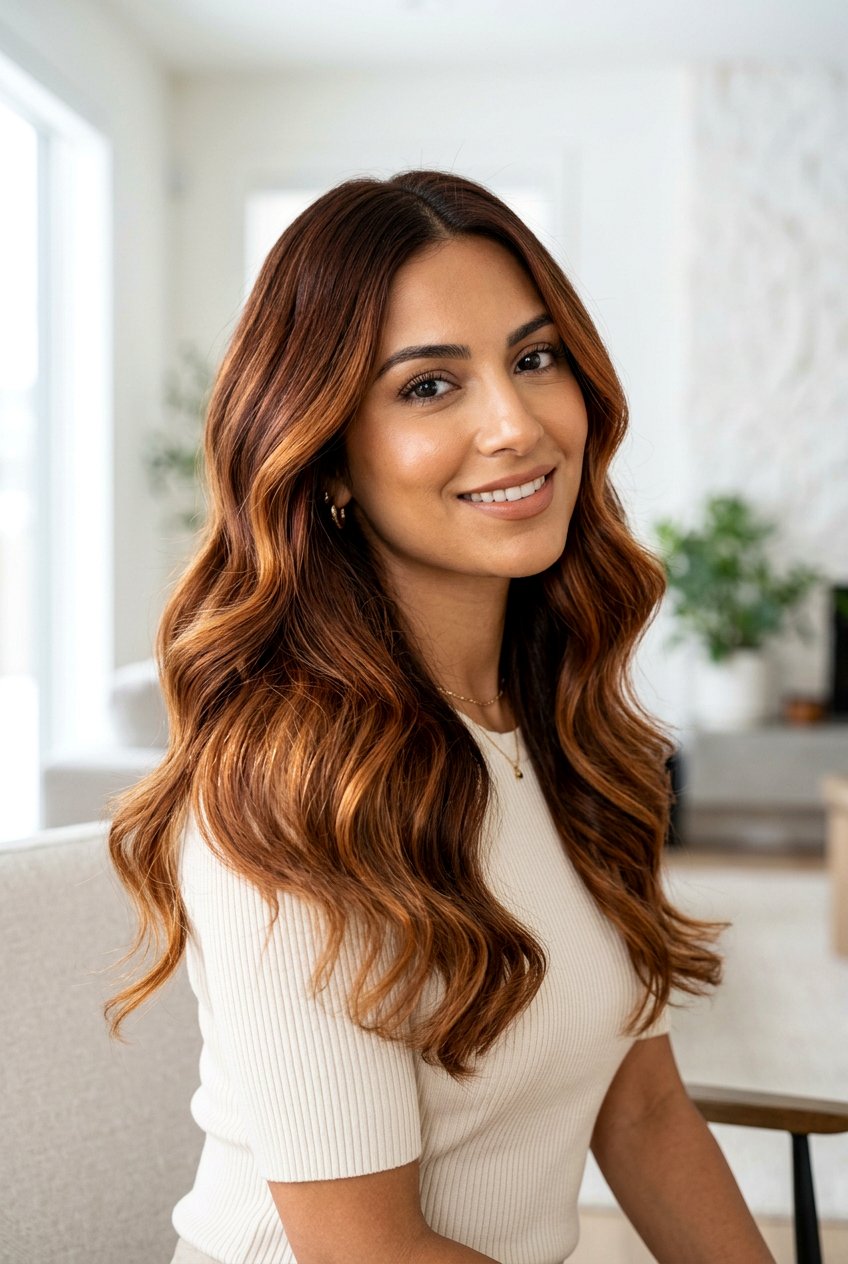 Chestnut Copper Balayage For Olive Skin - 20 fall copper balayage - 20 fall copper balayage