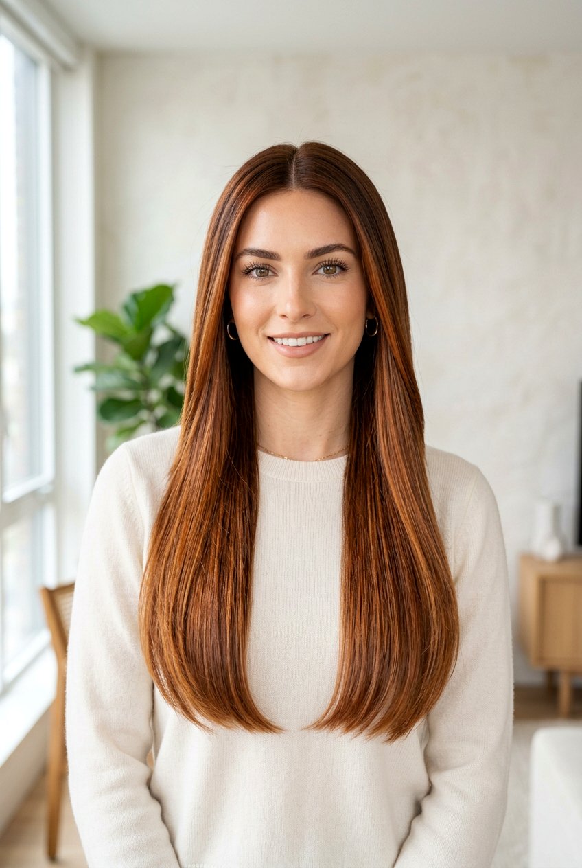 Chestnut Copper Balayage On Straight Hair - 20 chestnut copper balayage - 20 chestnut copper balayage