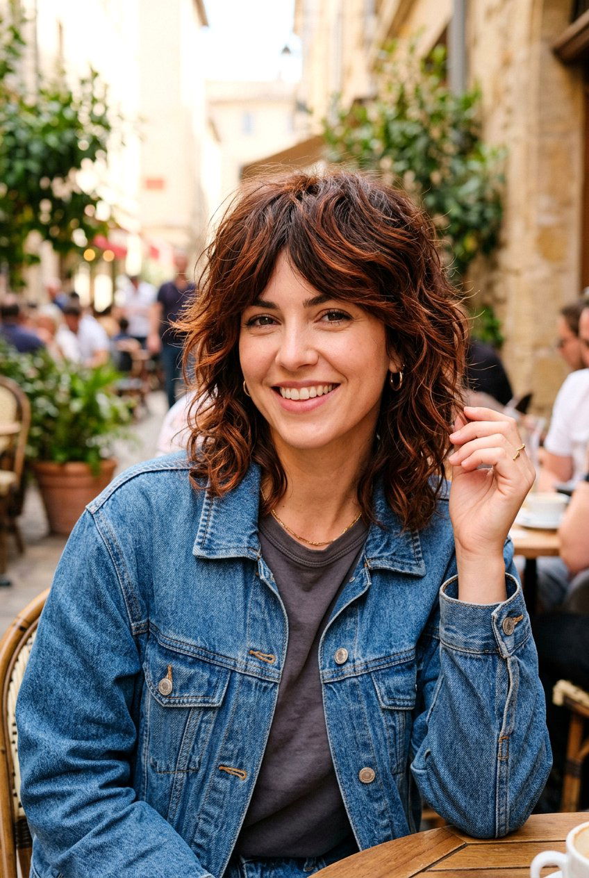 Chestnut Copper Highlights On Shaggy Haircut - 20 warm chestnut highlights for mature women - 20 warm chestnut highlights for mature women