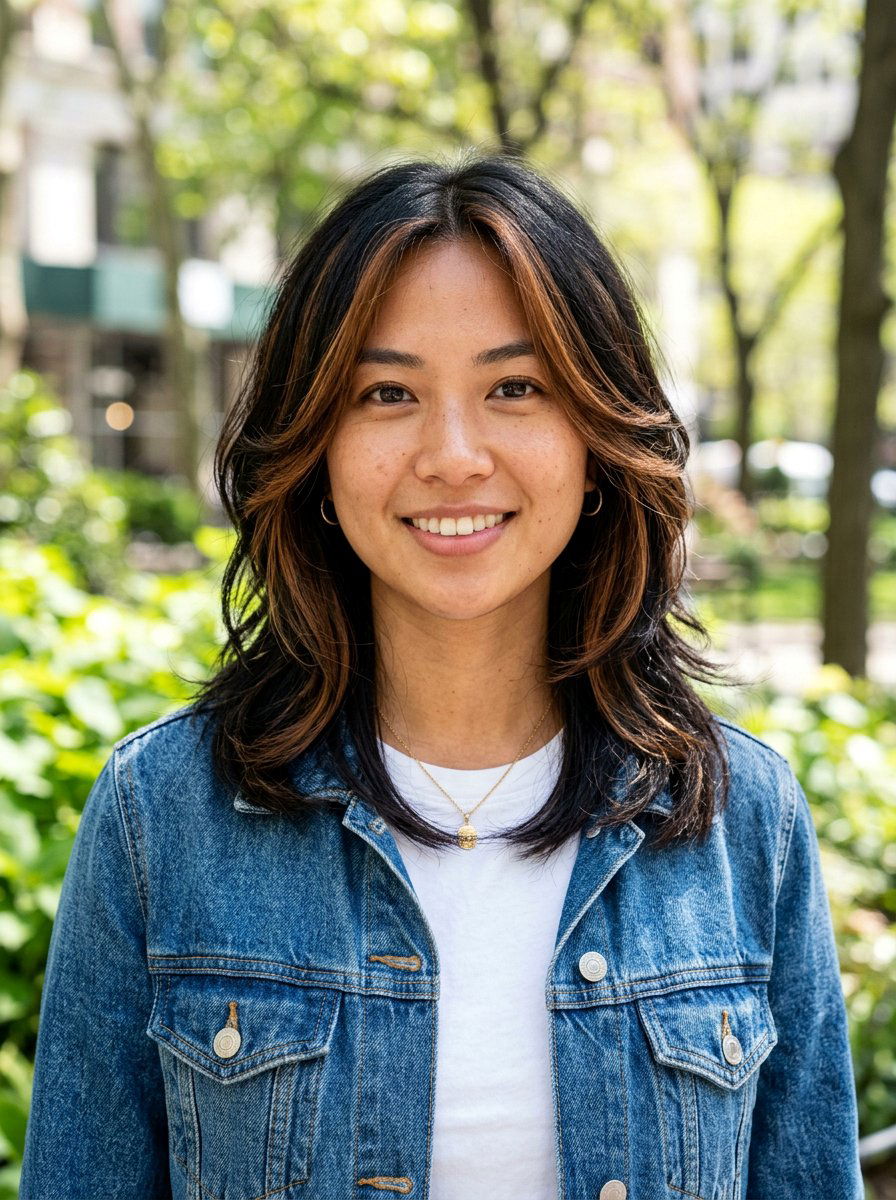 Chestnut Highlights On Black Face Framing Layers - 20 subtle highlights for dark black hair - 20 subtle highlights for dark black hair