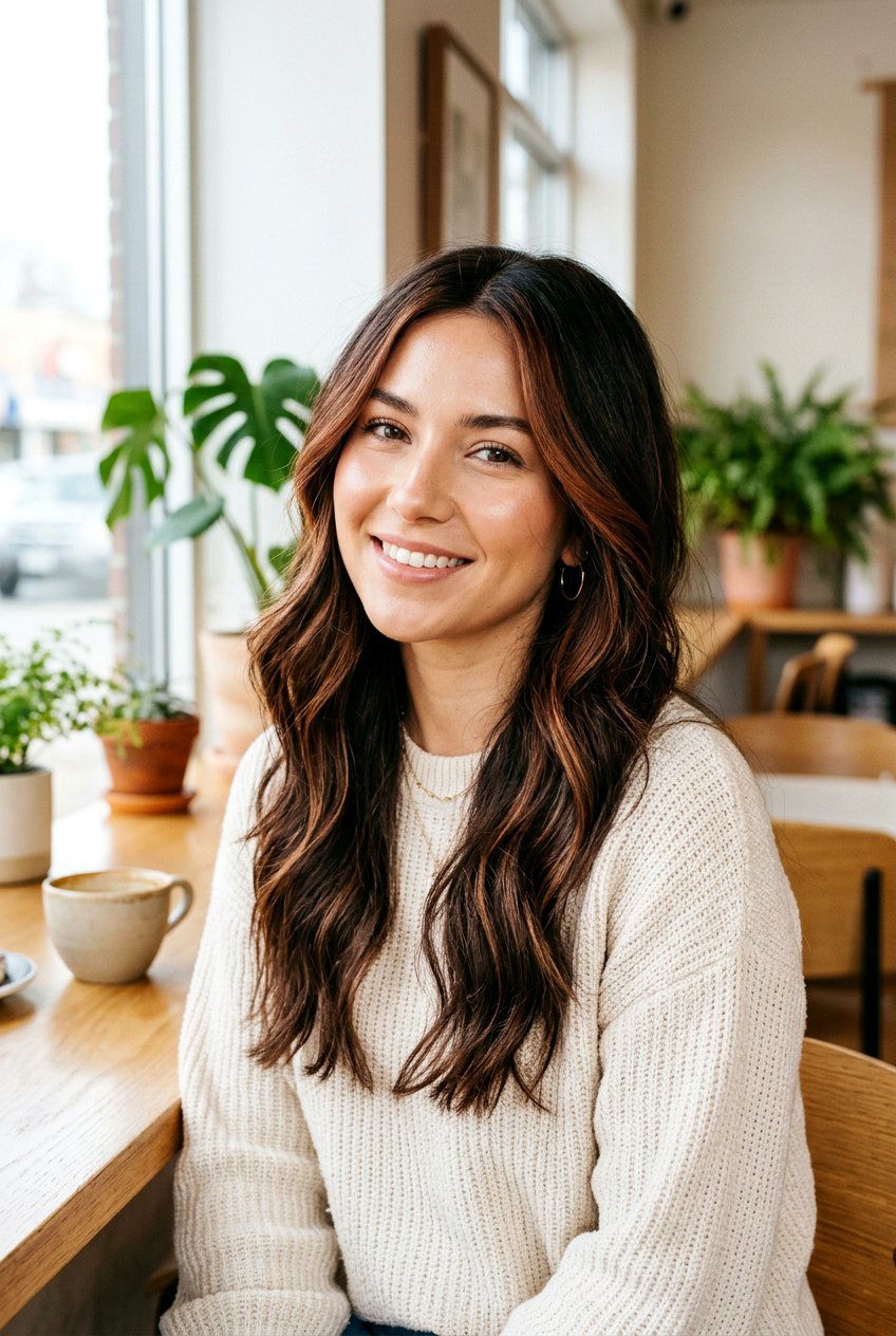 Chestnut Highlights with Face Framing Placement - 20 brown hair with face framing highlights - 20 brown hair with face framing highlights