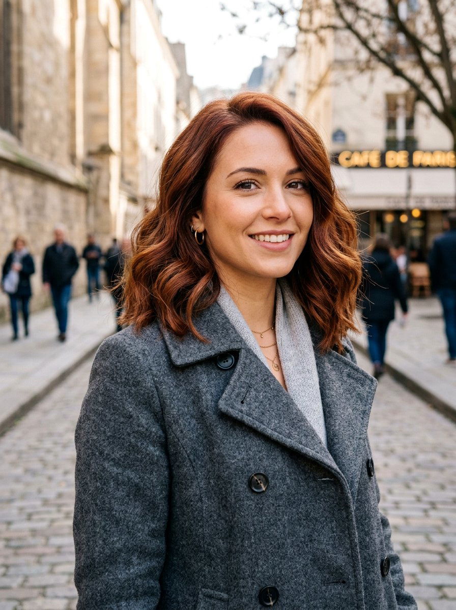 Chestnut Red Wavy Lob - 20 red brown hair color for winter - 20 red brown hair color for winter