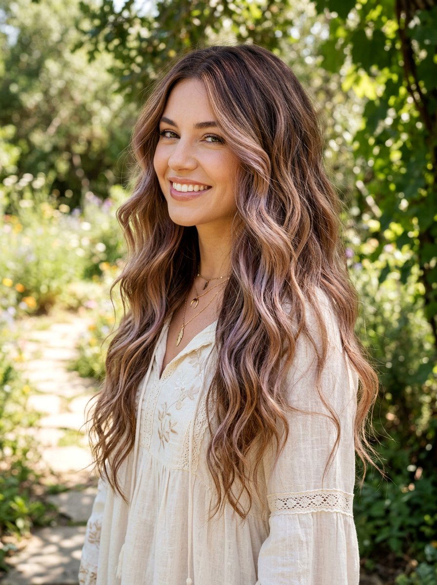 Chestnut To Caramel Opal Balayage With Long Flowing Waves - 20 opal balayage hair