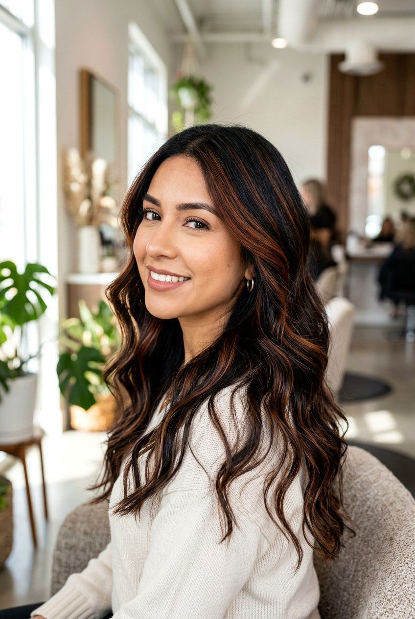 Chestnut highlights on black hair - 20 natural looking highlights - 20 natural looking highlights