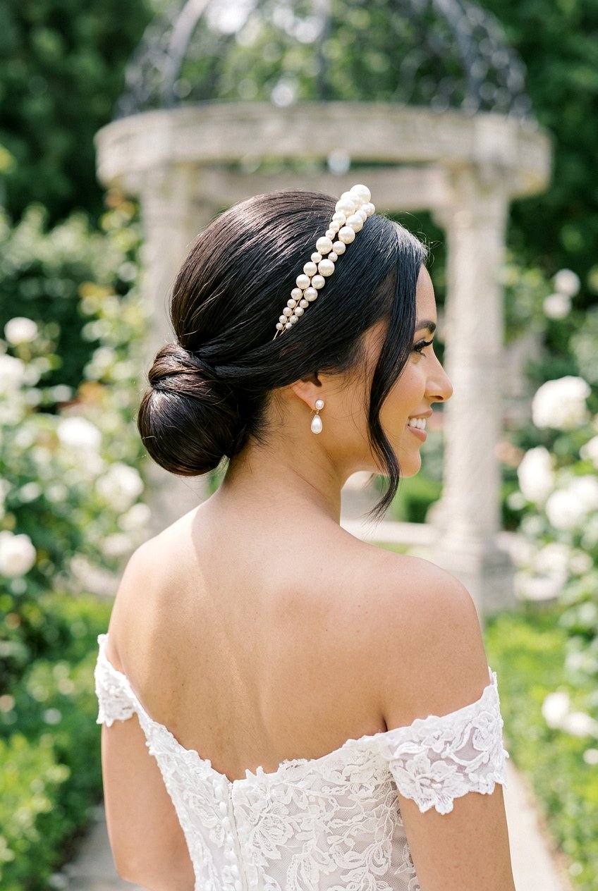 Chignon Updo With Pearl Headband - 20 bridal hairstyle with pearl headband - 20 bridal hairstyle with pearl headband