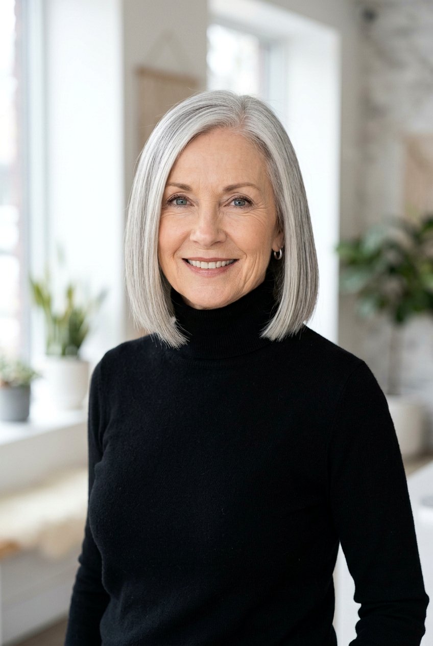 Chin Length Bob - 20 natural hairstyles for women over 60 - 20 natural hairstyles for women over 60