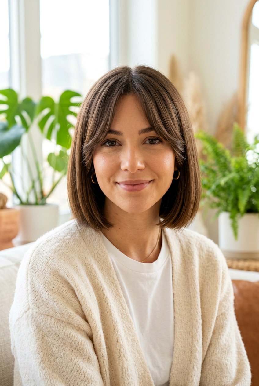 Chin Length Bob With Curtain Bangs - 20 sleek chin length bob - 20 sleek chin length bob