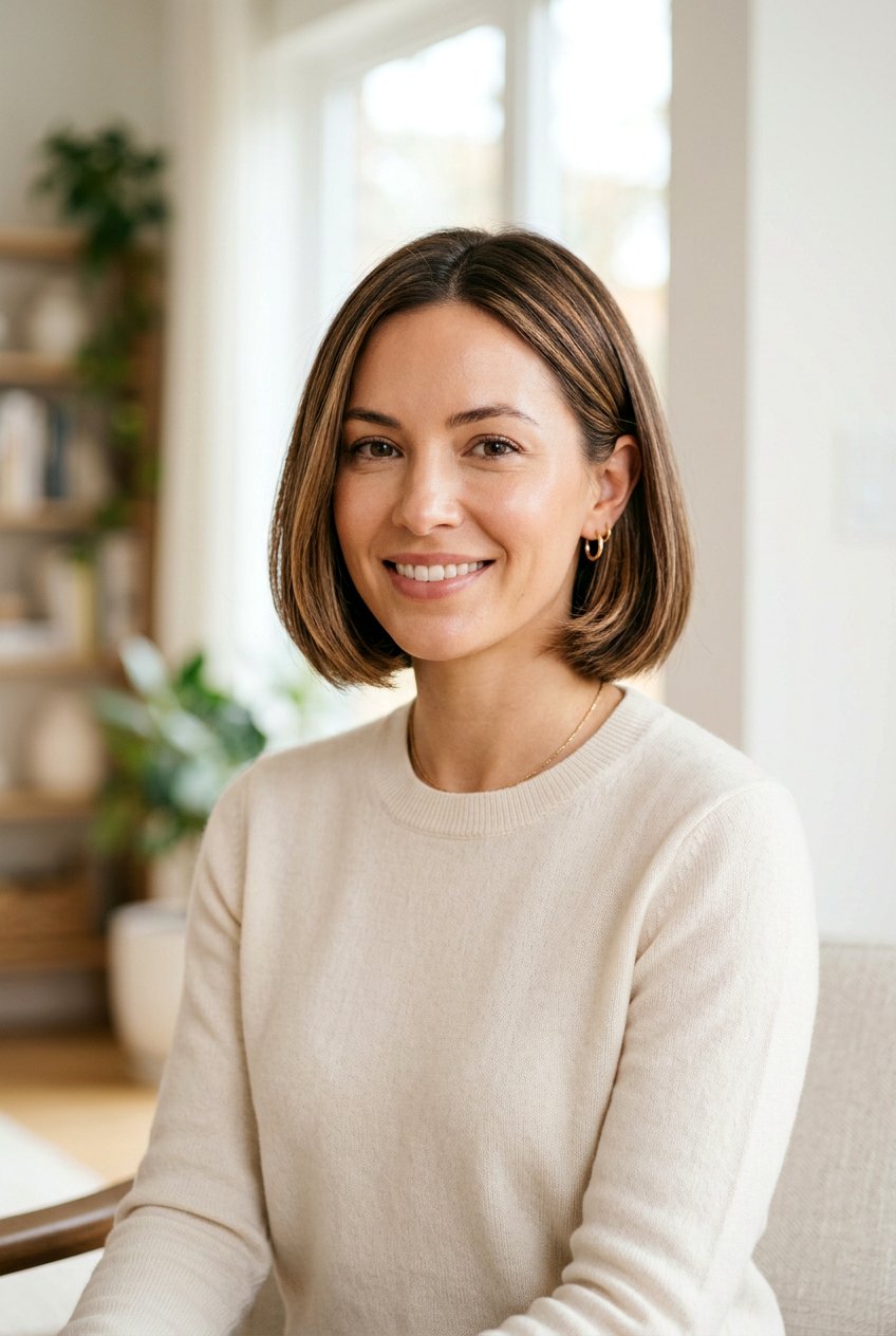 Chin Length Bob With Soft Brown Highlights - 20 highlights for bob haircut - 20 highlights for bob haircut