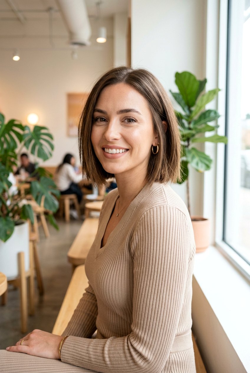 Chin Length Bob With Textured Ends - 20 sleek chin length bob - 20 sleek chin length bob