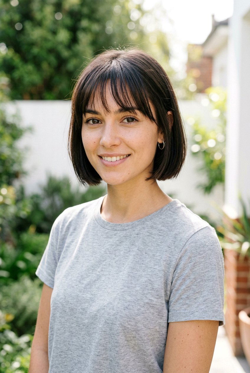 Chin Length Bob With Wispy Bangs - 20 sleek chin length bob - 20 sleek chin length bob