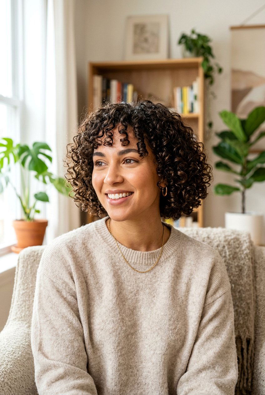 Chin Length Curly Bob - 20 low maintenance haircut for curly fine hair - 20 low maintenance haircut for curly fine hair