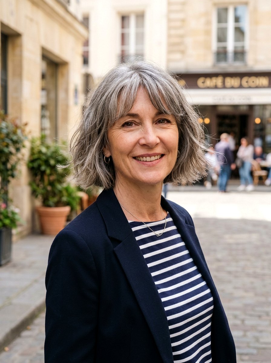 Chin Length French Bob - 20 layered bob with curtain bangs for women over 50 - 20 layered bob with curtain bangs for women over 50