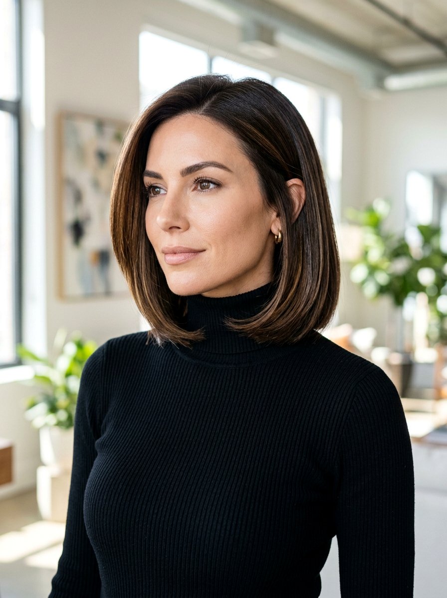 Chin Length Glossy Blowout Lob - 20 glossy blowout lob haircut - 20 glossy blowout lob haircut