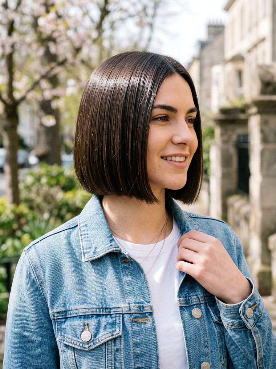 Chin Length Glossy Bob - 20 glossy sleek bob with shine - 20 glossy sleek bob with shine