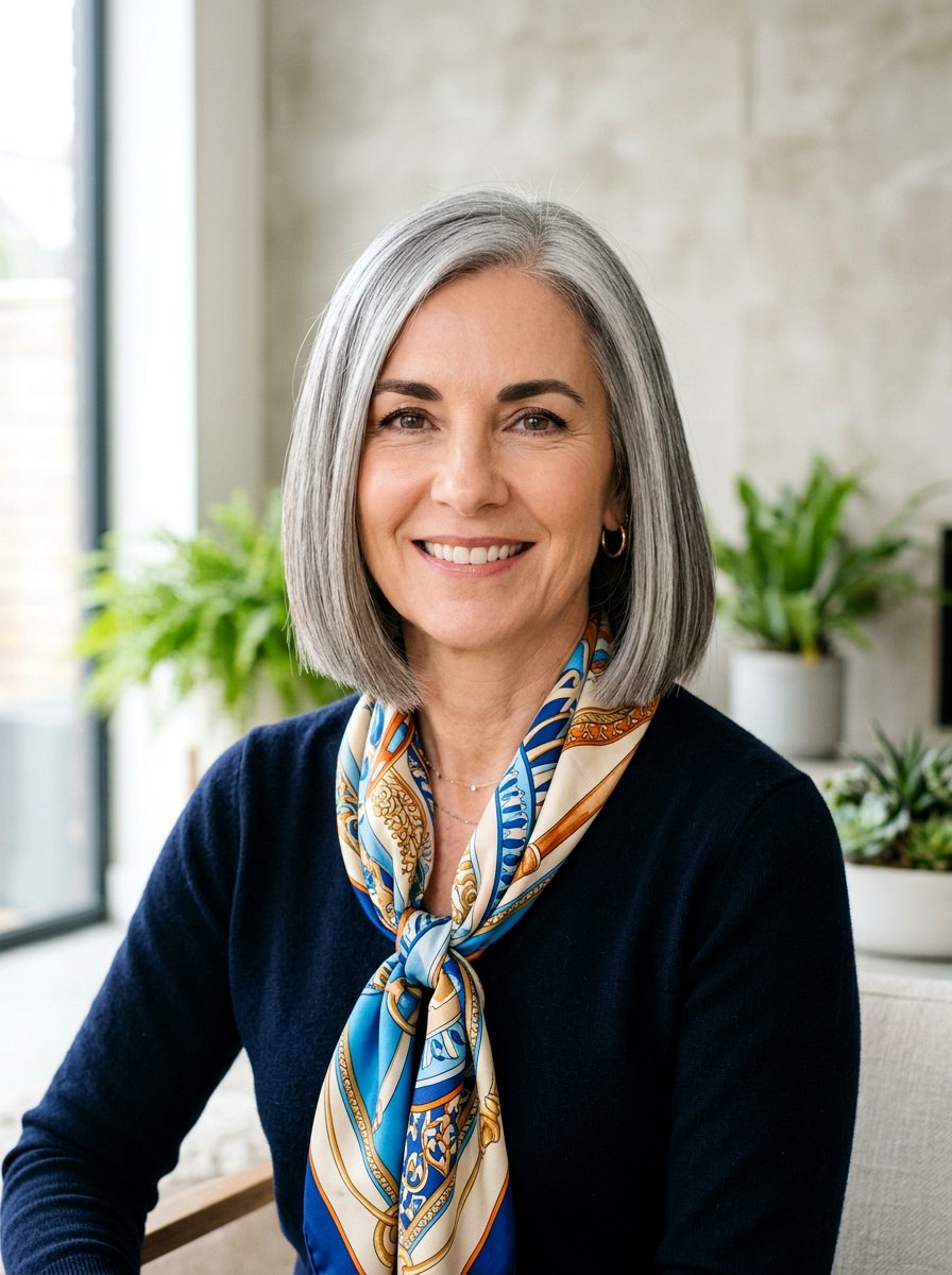 Chin Length Gray Blunt Cut - 20 elegant haircut for naturally gray hair - 20 elegant haircut for naturally gray hair