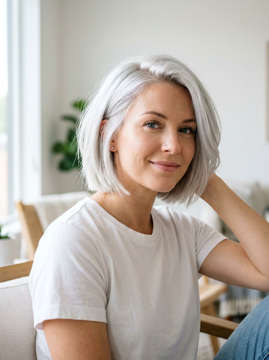 Chin Length Icy Bob - 20 polished gray bob hair color - 20 polished gray bob hair color