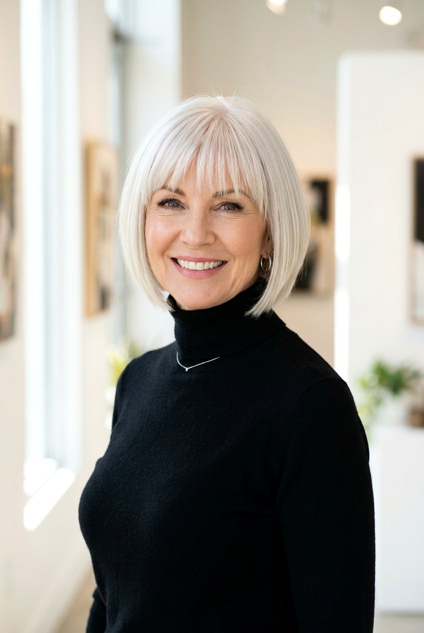 Chin Length Inverted Bob With Fringe - 20 side swept fringe for women over 50 - 20 side swept fringe for women over 50