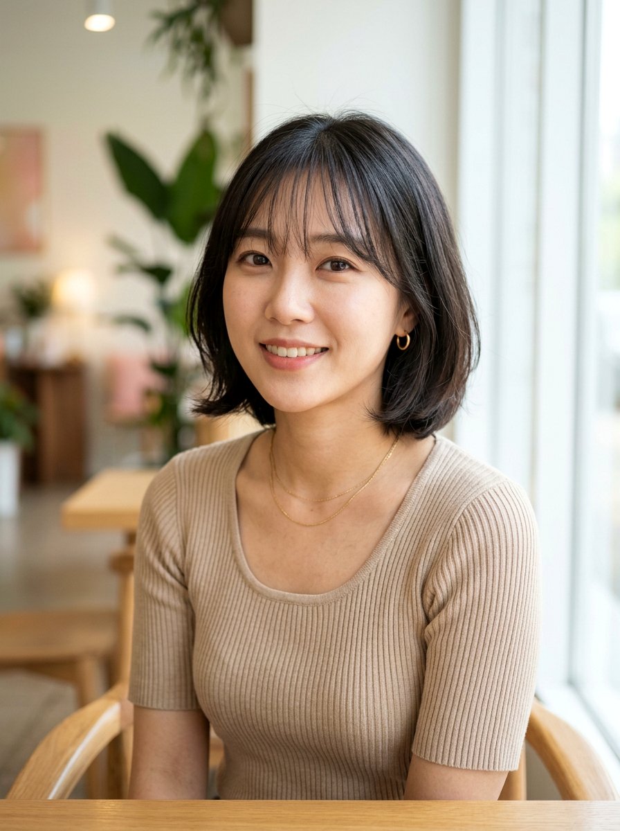 Chin Length Korean Bob With Airy Fringe - 20 korean layered bob with fringe - 20 korean layered bob with fringe