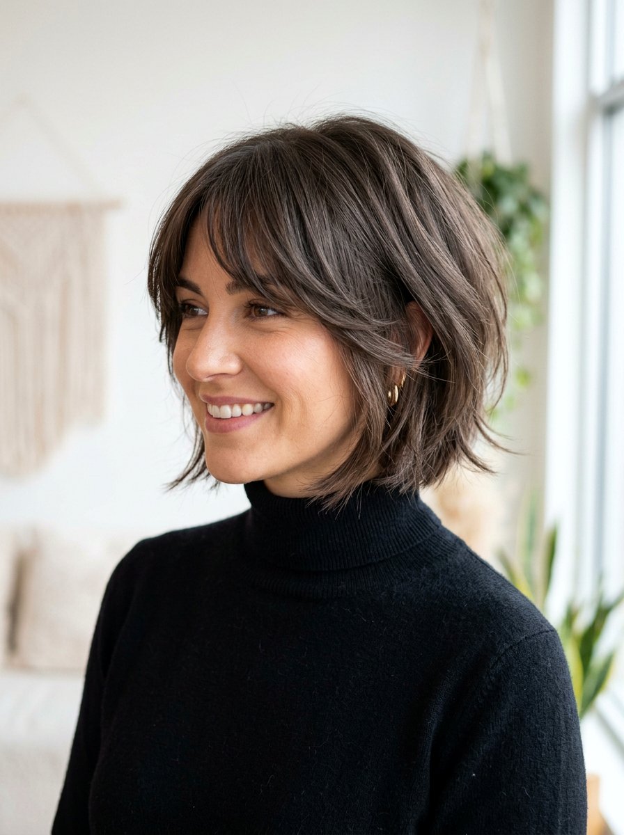 Chin Length Layered Bob - 20 flattering haircut for triangle face women - 20 flattering haircut for triangle face women