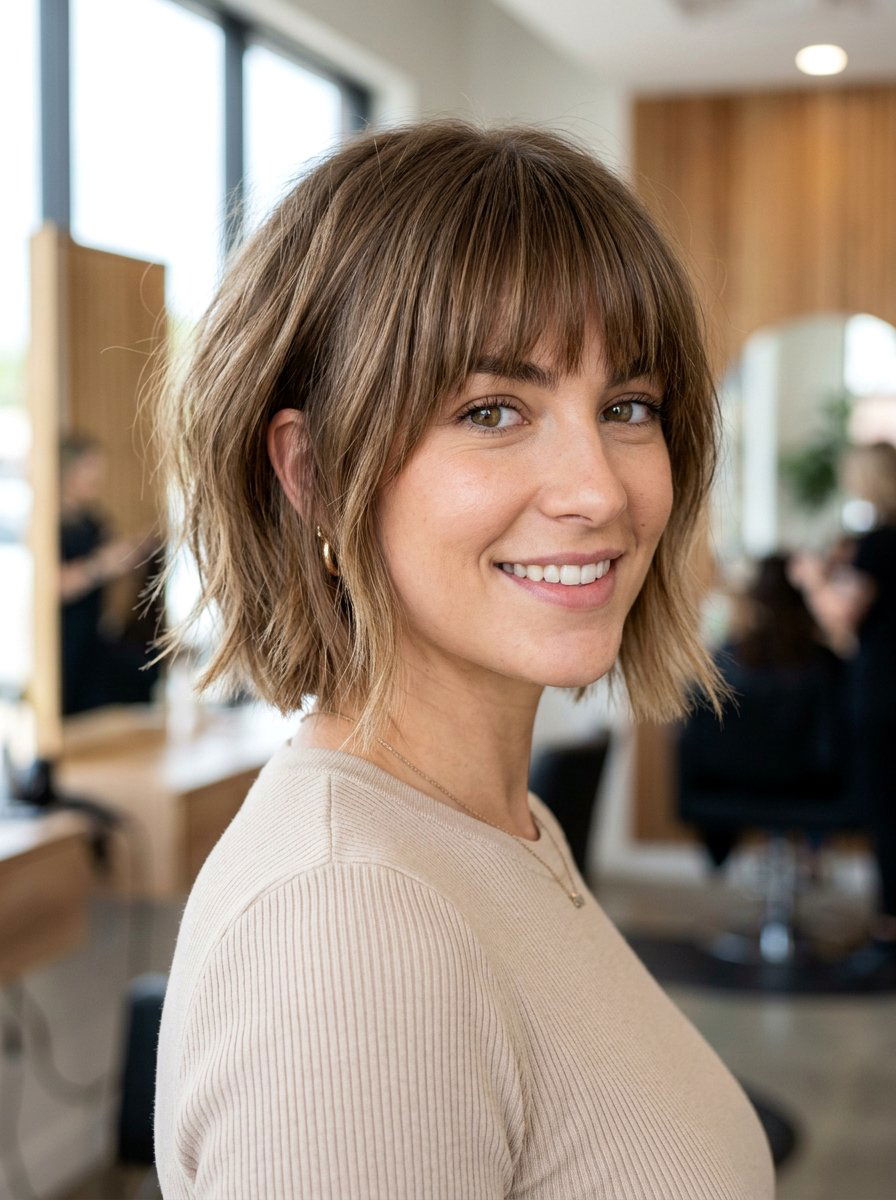 Chin Length Razored Bob With Full Bangs - 20 razored bob with bangs - 20 razored bob with bangs