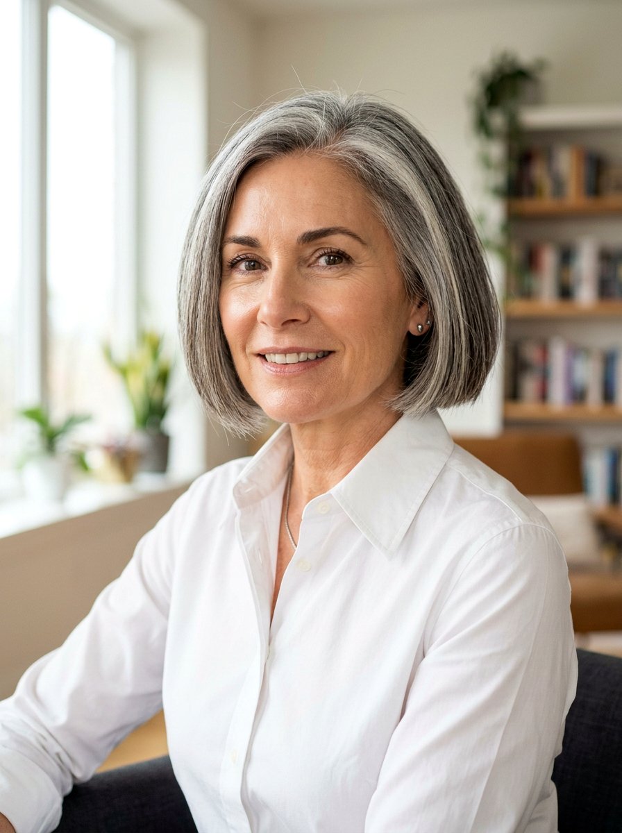 Chin Length Salt And Pepper Bob - 20 salt and pepper bob for older women - 20 salt and pepper bob for older women