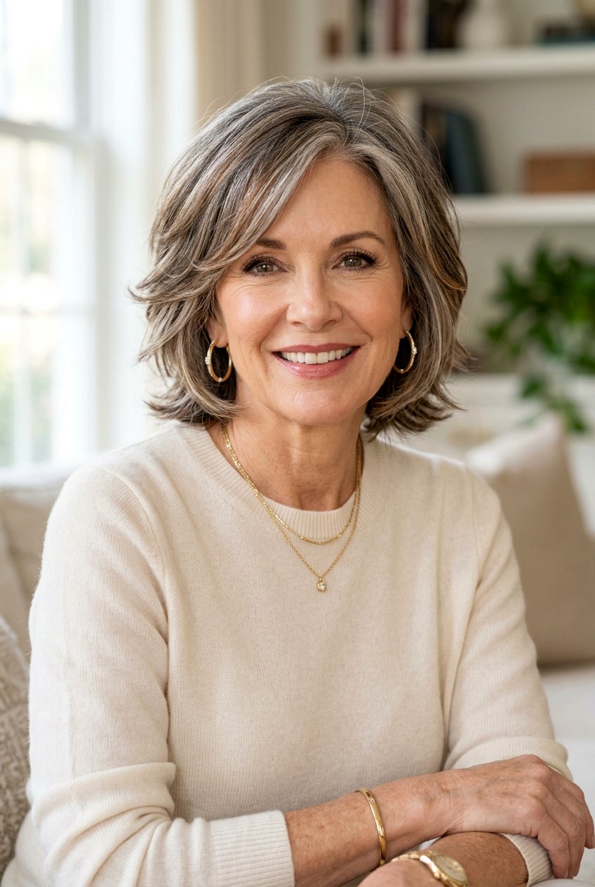 Chin Length Shag - 20 feathered shag for mature women - 20 feathered shag for mature women