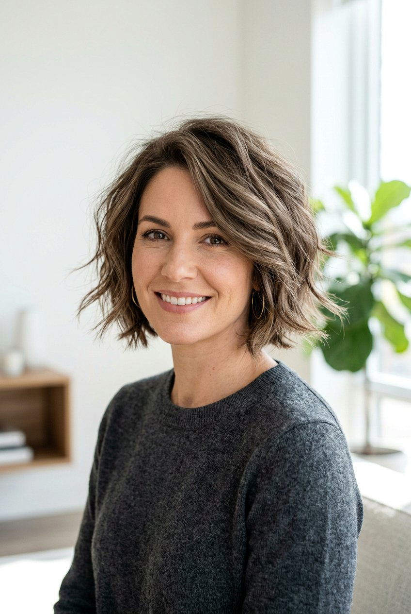 Chin Length Textured Bob - 20 hairstyles for heart shaped faces - 20 hairstyles for heart shaped faces