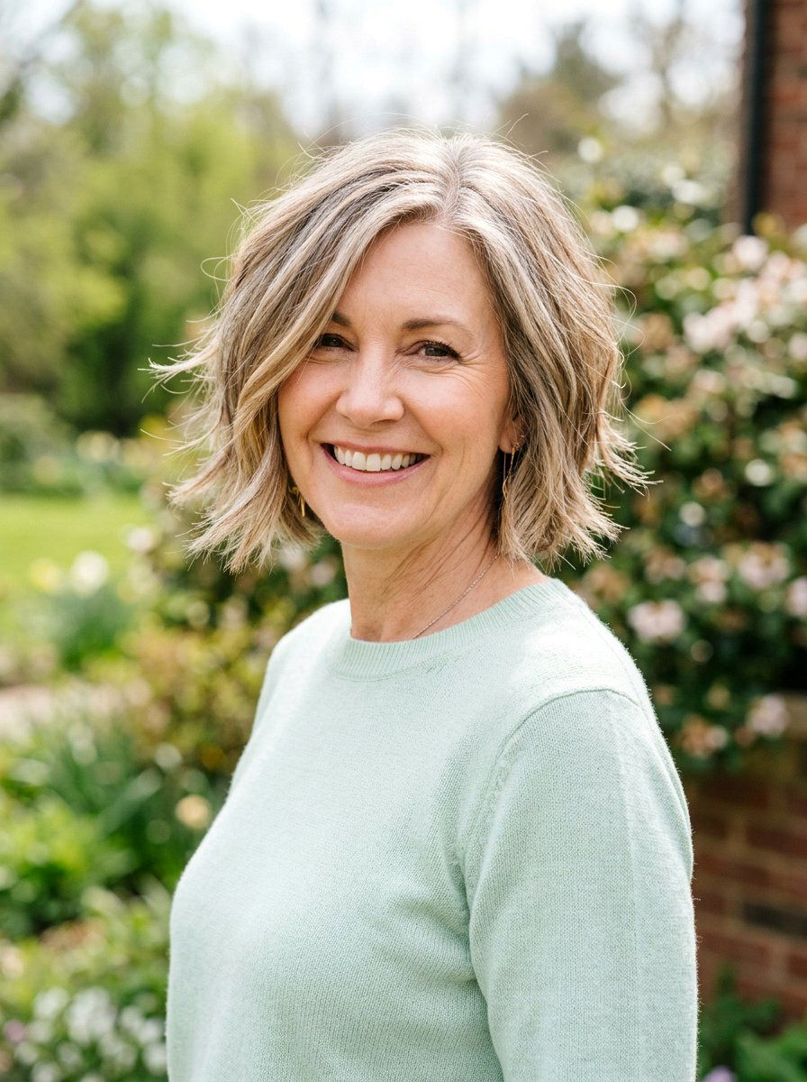 Chin Length Textured Bob - 20 soft layered bob for women over 50 - 20 soft layered bob for women over 50