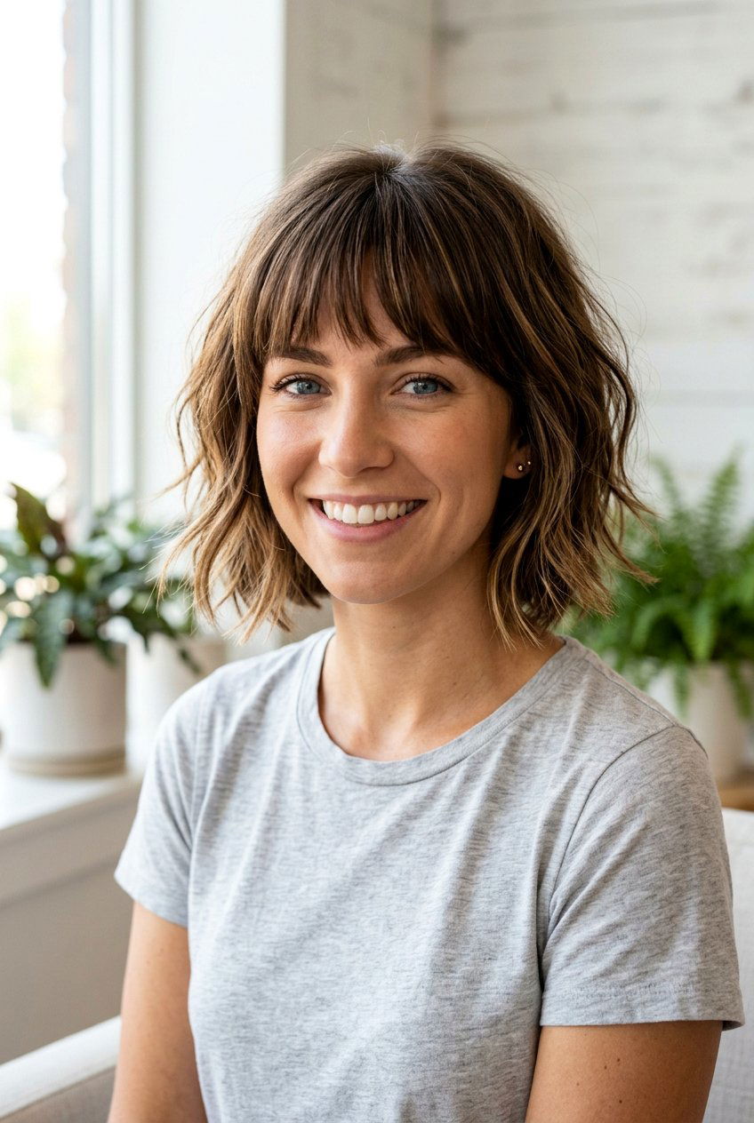 Chin Length Textured Bob With Bangs - 20 textured chin length bob - 20 textured chin length bob