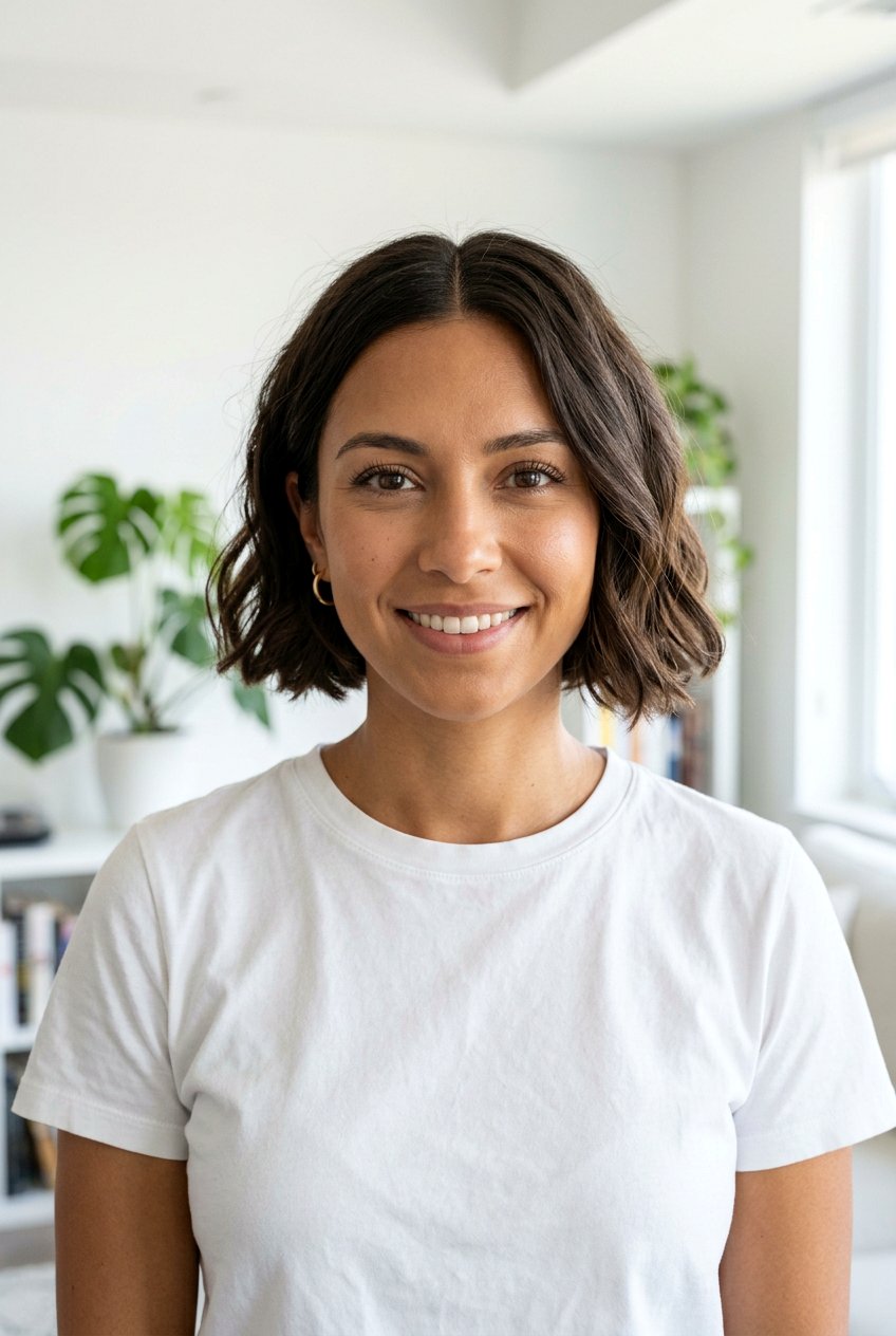 Chin Length Textured Bob With Middle Part - 20 textured chin length bob - 20 textured chin length bob